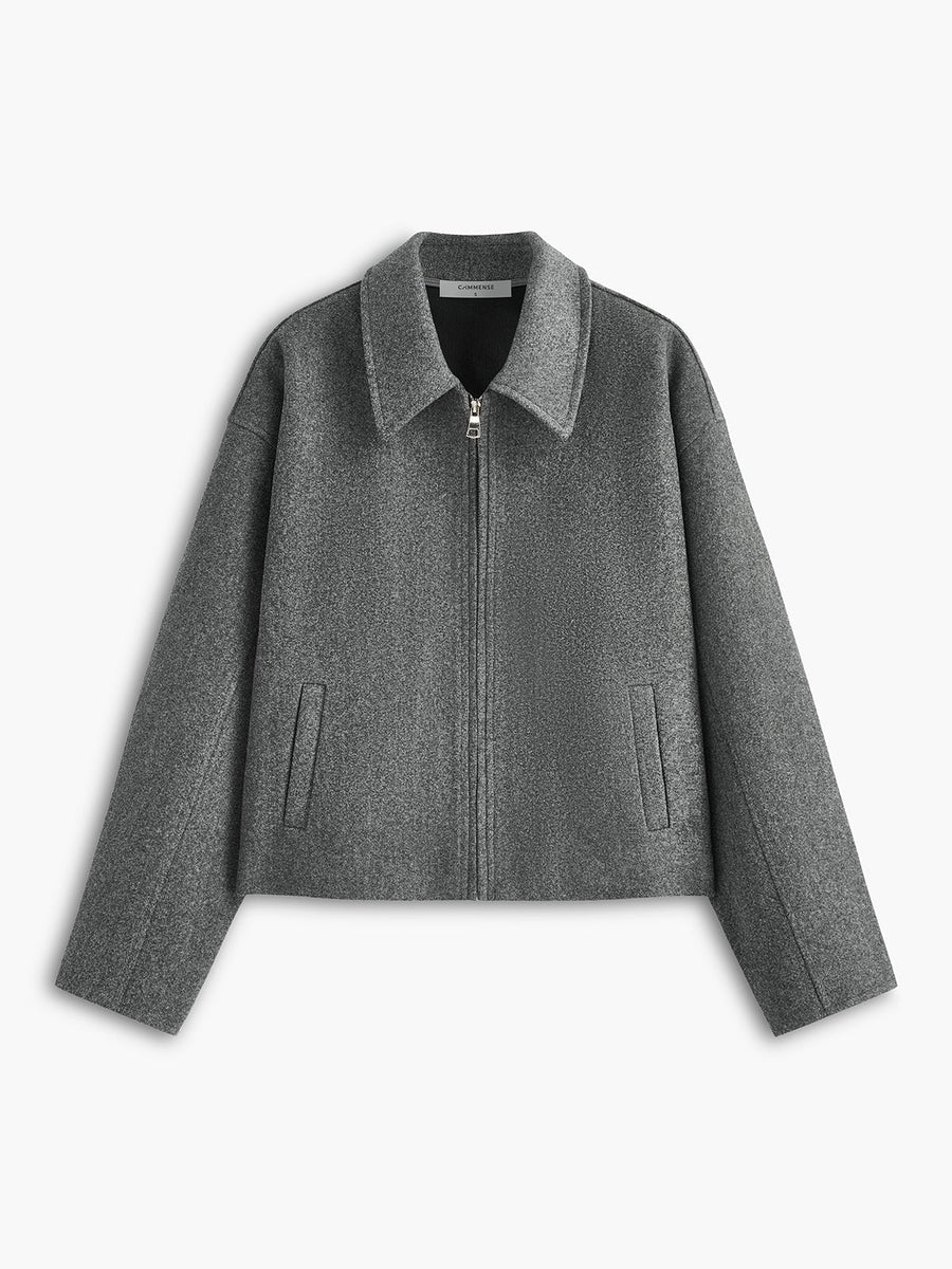 Düz Fermuarlı Tweed Ceket