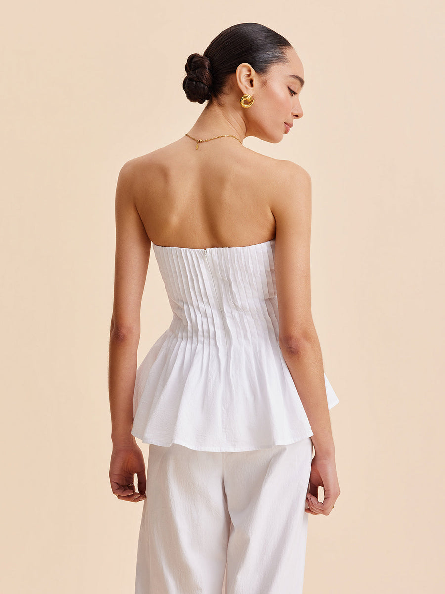Pamuklu Pileli Straplez Peplum Üst