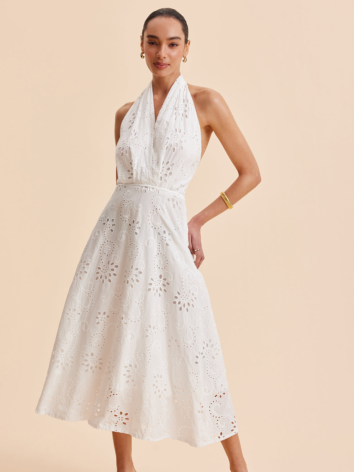 Halter Yakalı, Kuşaklı, Midi Elbise