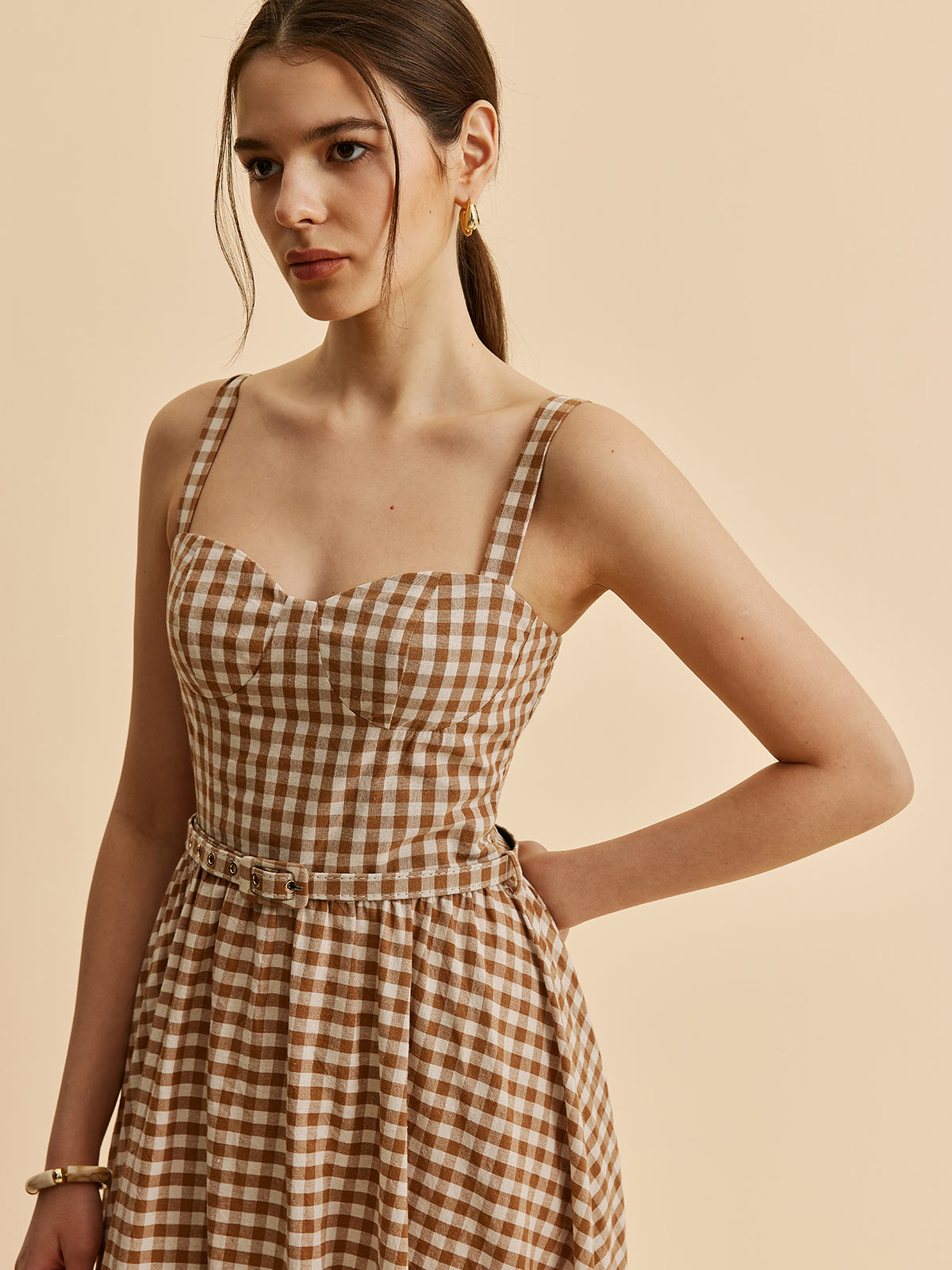 Gingham Kemerli Büstiyer Elbise