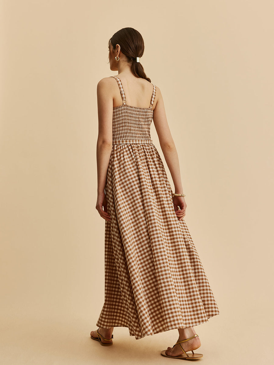 Gingham Kemerli Büstiyer Elbise