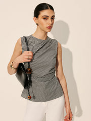 Gingham Büzgülü Kolsuz Üst