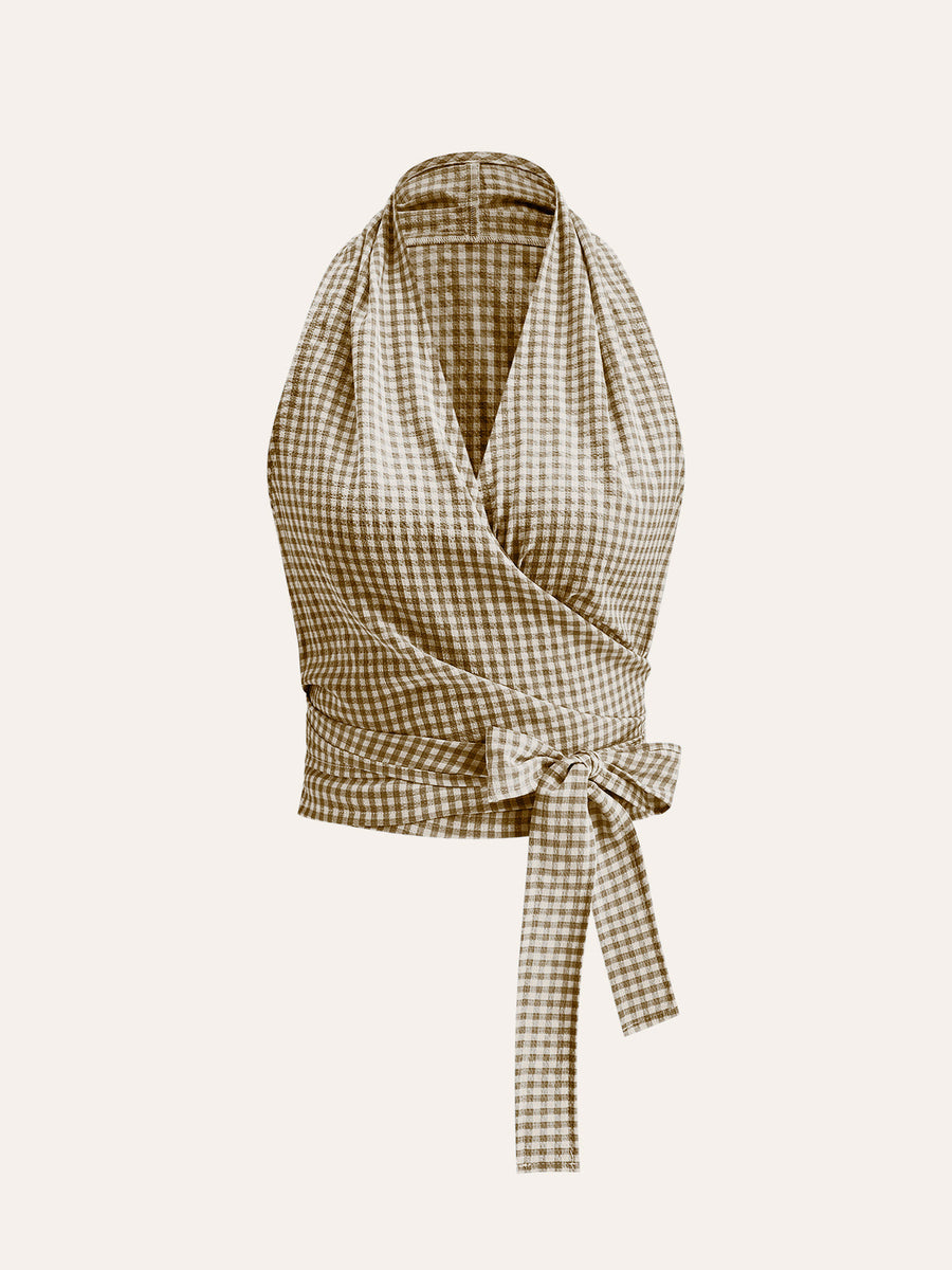Gingham Halter Wrap Üst