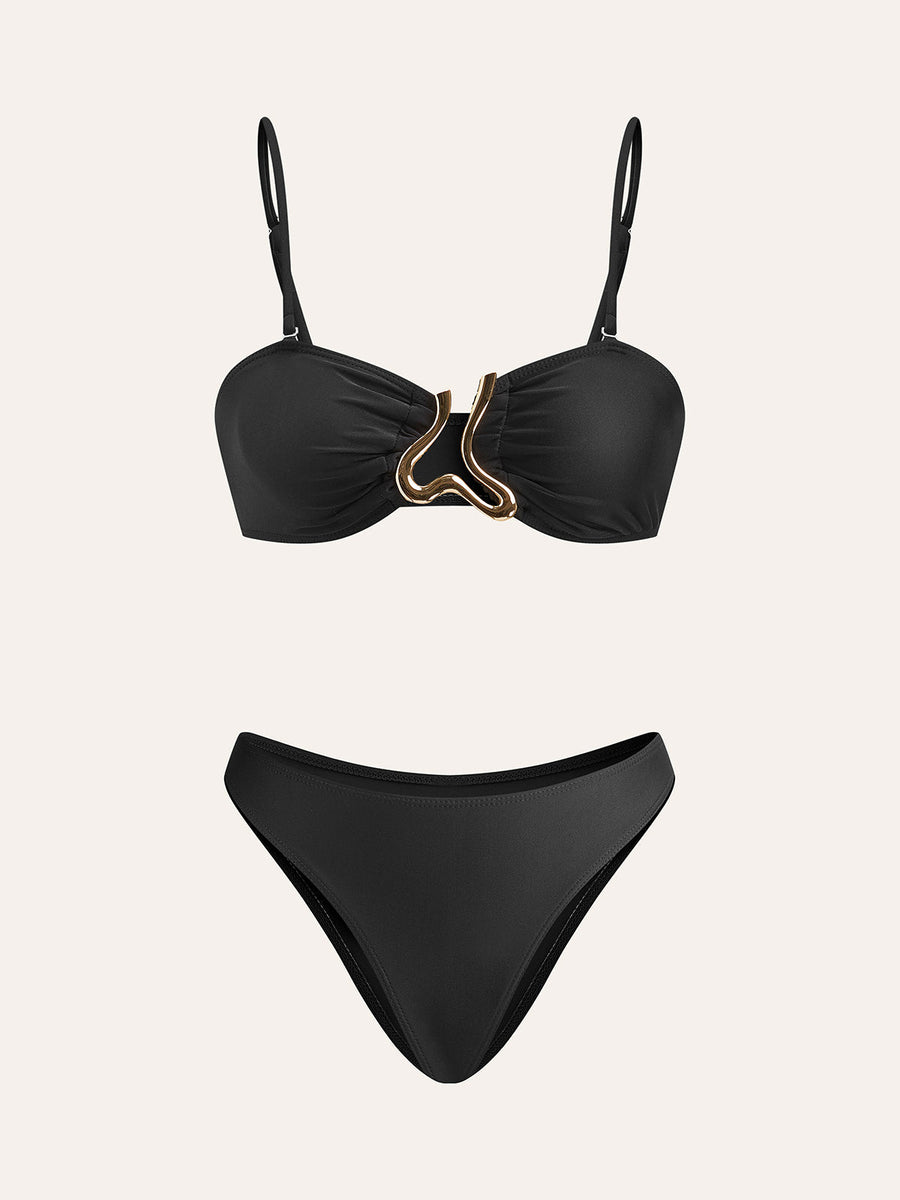 Altın Detaylı Bikini Takımı ve Etekli