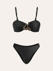 Altın Detaylı Bikini Takımı ve Etekli