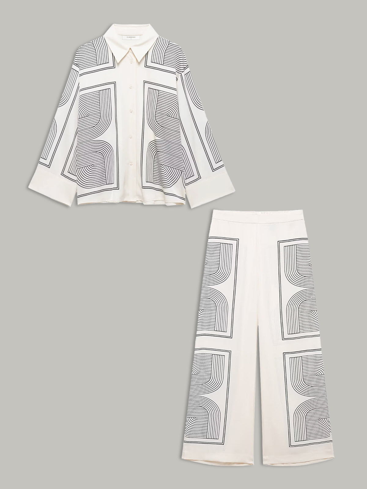 Orta Bel Geometrik Desenli Geniş Paça Pantolon