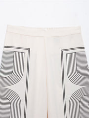 Orta Bel Geometrik Desenli Geniş Paça Pantolon