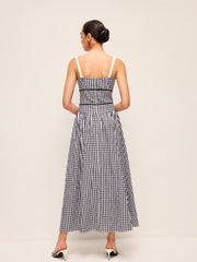 Gingham Korse Tarzı Midi Elbise