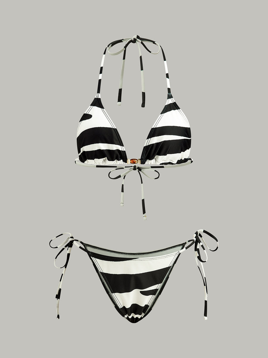 Çizgili Üçgen Bikini Takımı