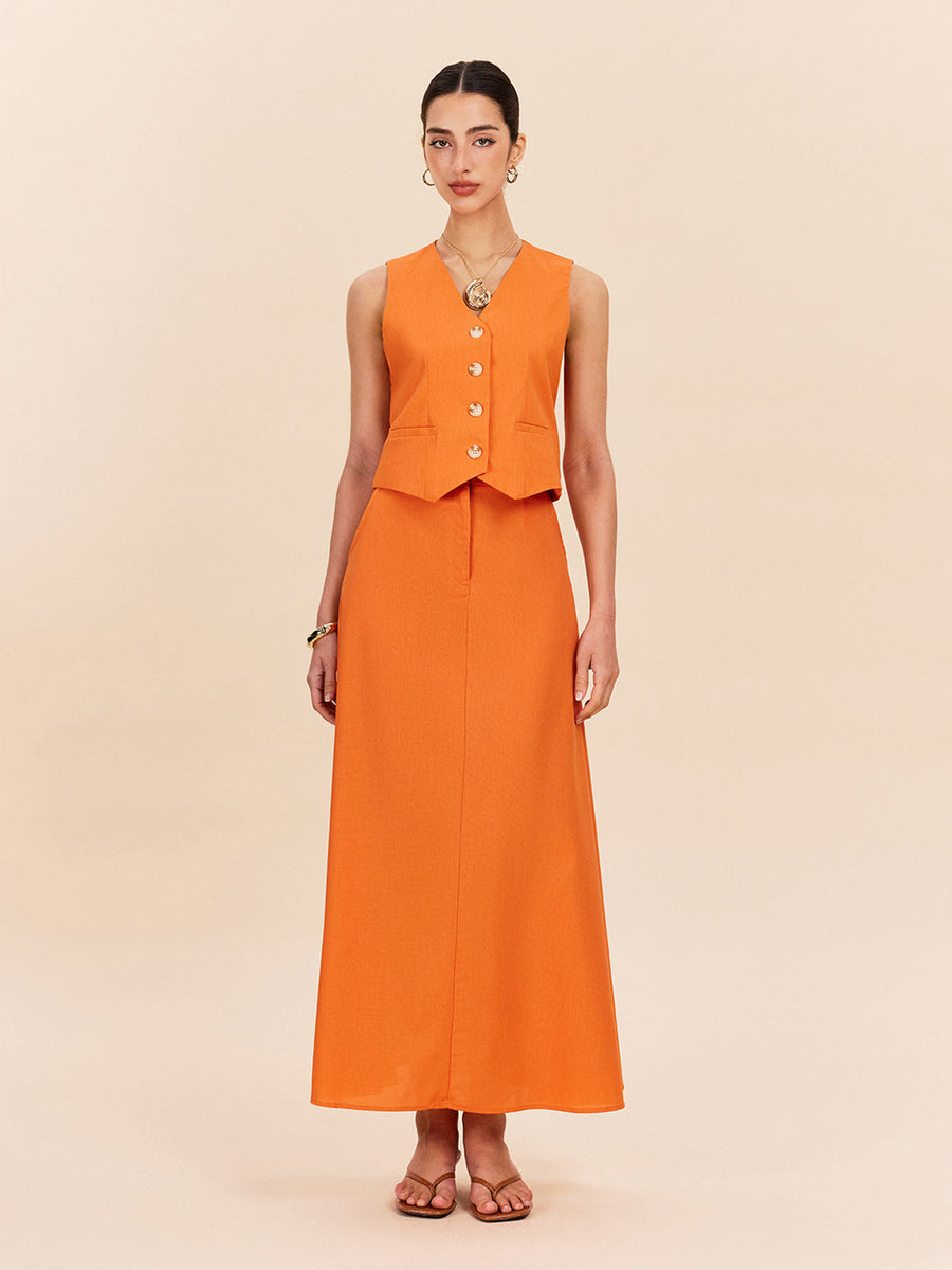 Pamuk ve Keten Cep Detaylı Etek Takımı
