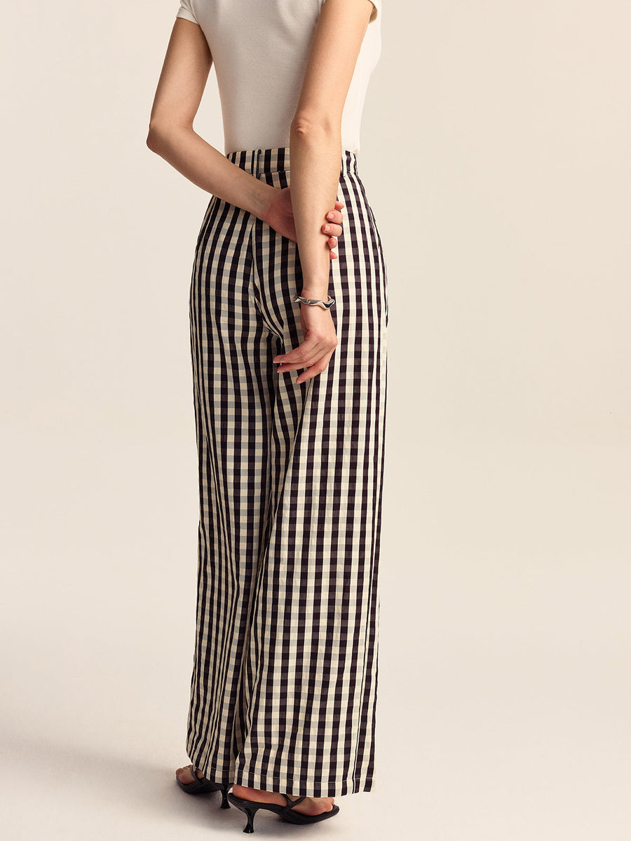 Gingham Geniş Paça Pantolon