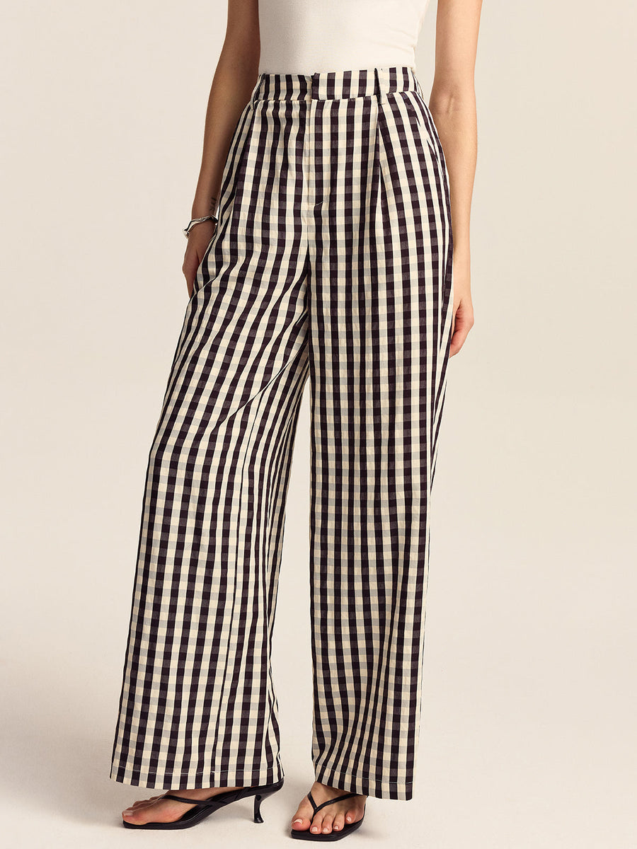 Gingham Geniş Paça Pantolon