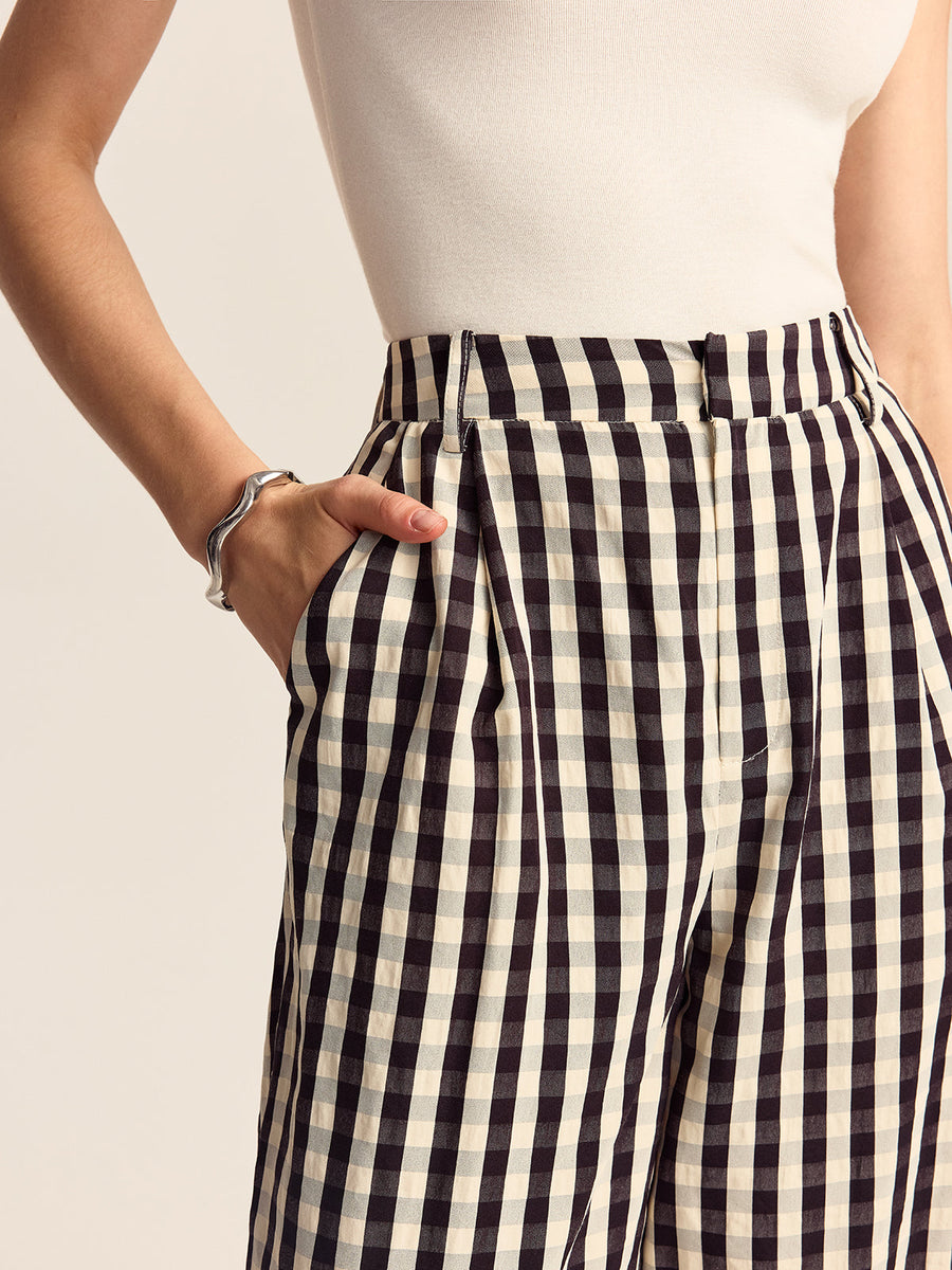 Gingham Geniş Paça Pantolon