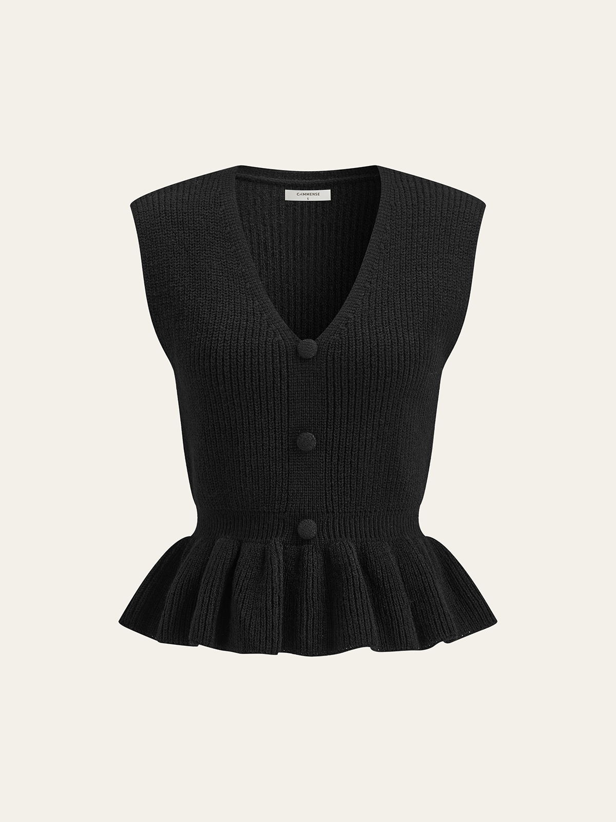 Düğmeli V Yaka Örgü Peplum Yelek