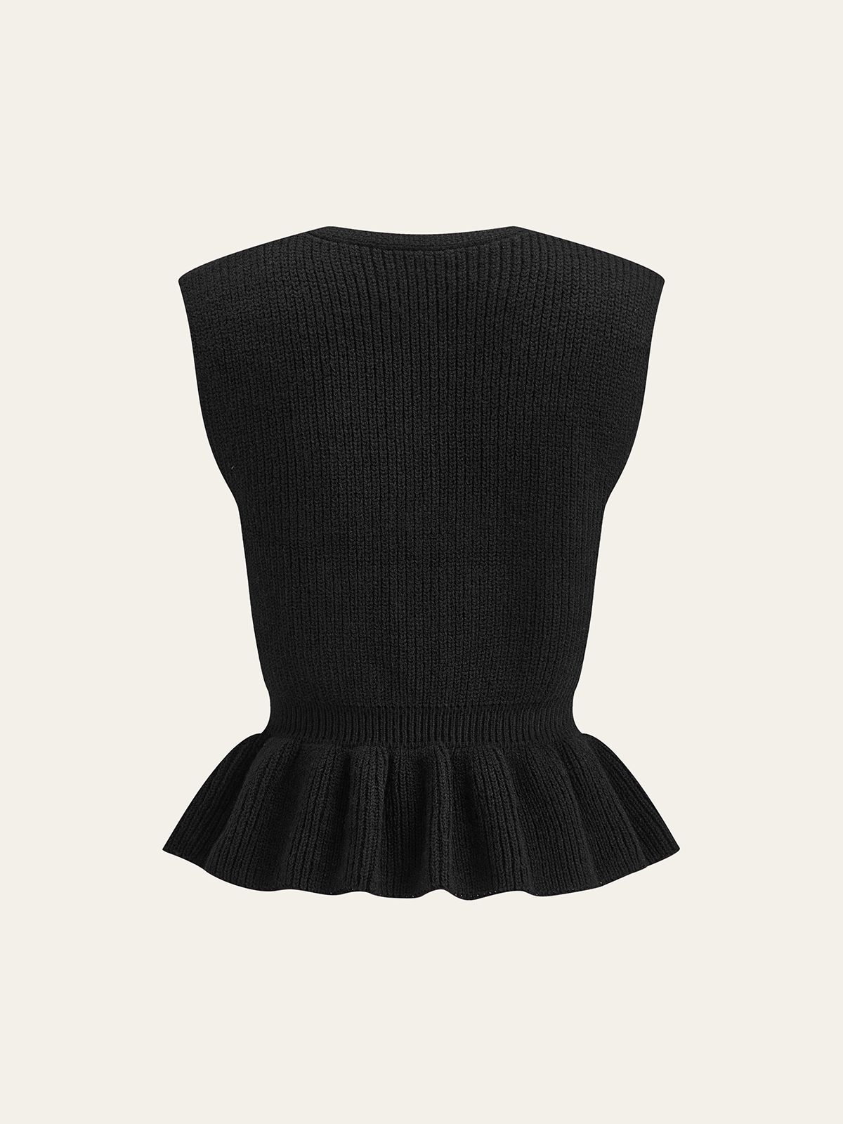 Düğmeli V Yaka Örgü Peplum Yelek