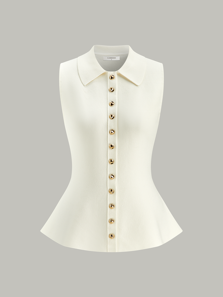 Metal Düğmeli Örgü Peplum Üst