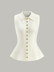 Metal Düğmeli Örgü Peplum Üst