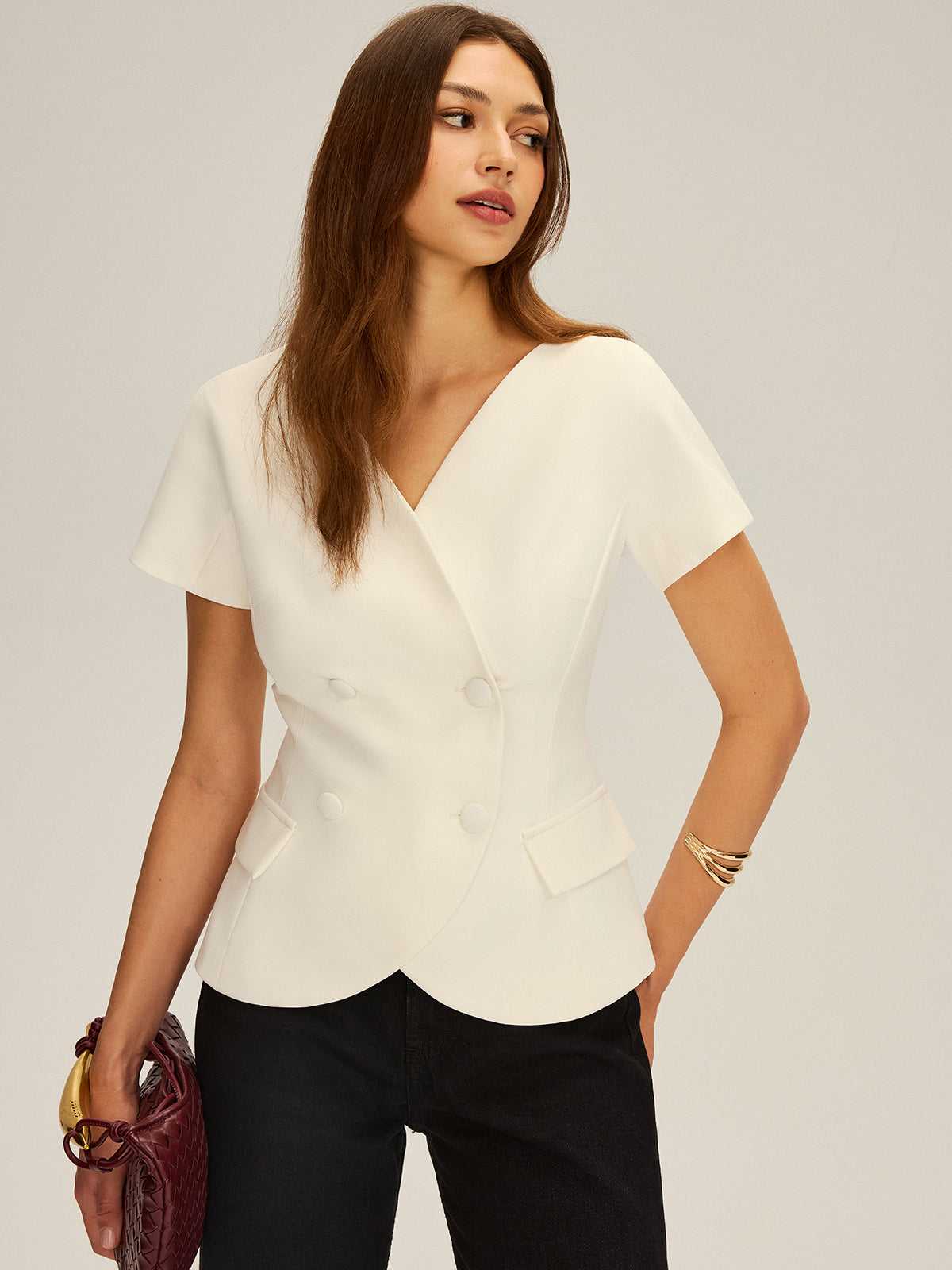 Kruvaze Kısa Kollu Blazer
