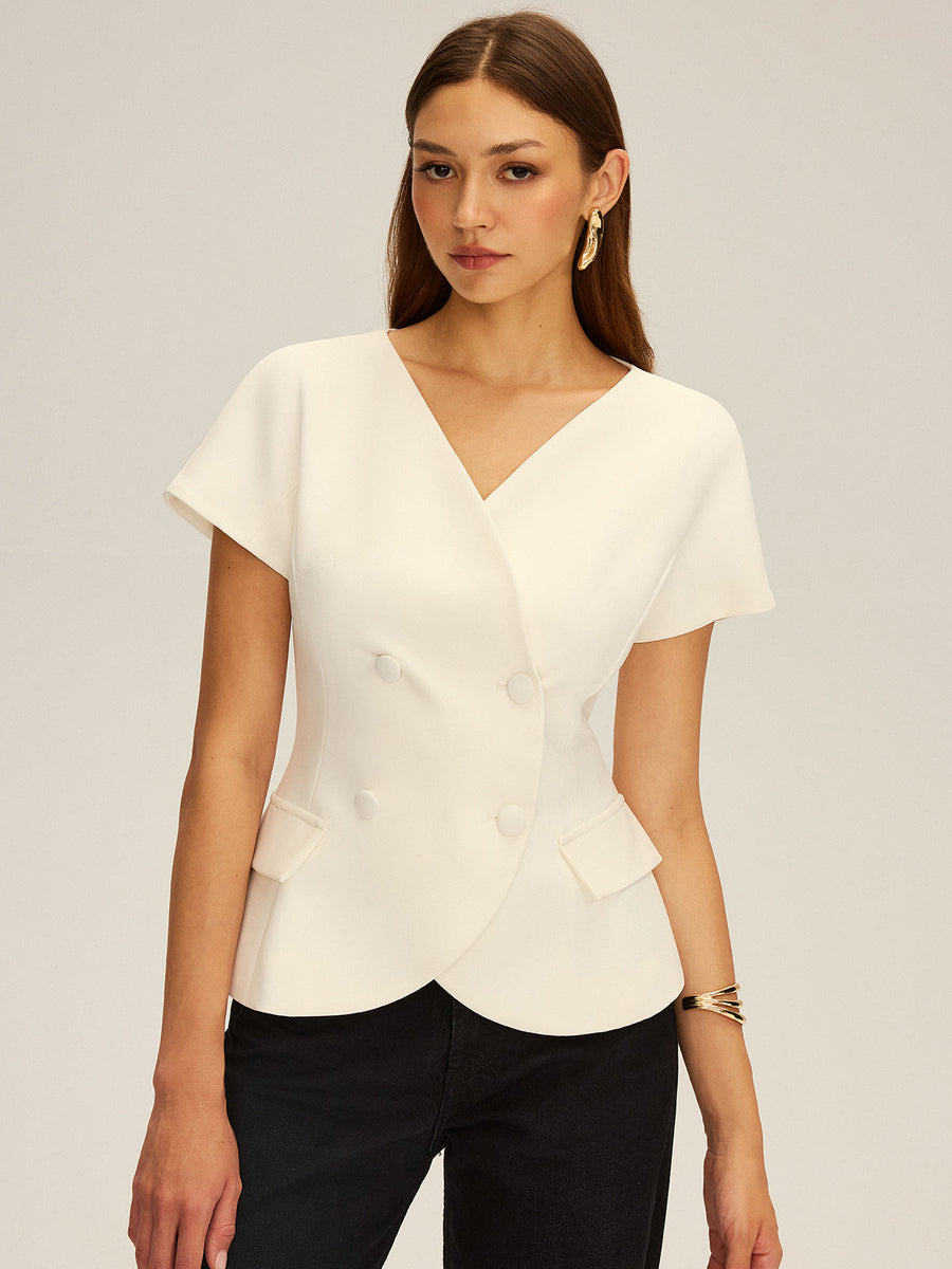 Kruvaze Kısa Kollu Blazer