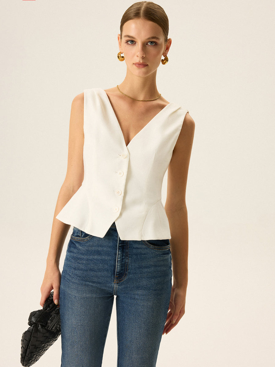 Önü Düğmeli Peplum Yelek