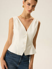 Önü Düğmeli Peplum Yelek