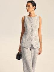 Dokulu Tweed Düğmeli Yelek
