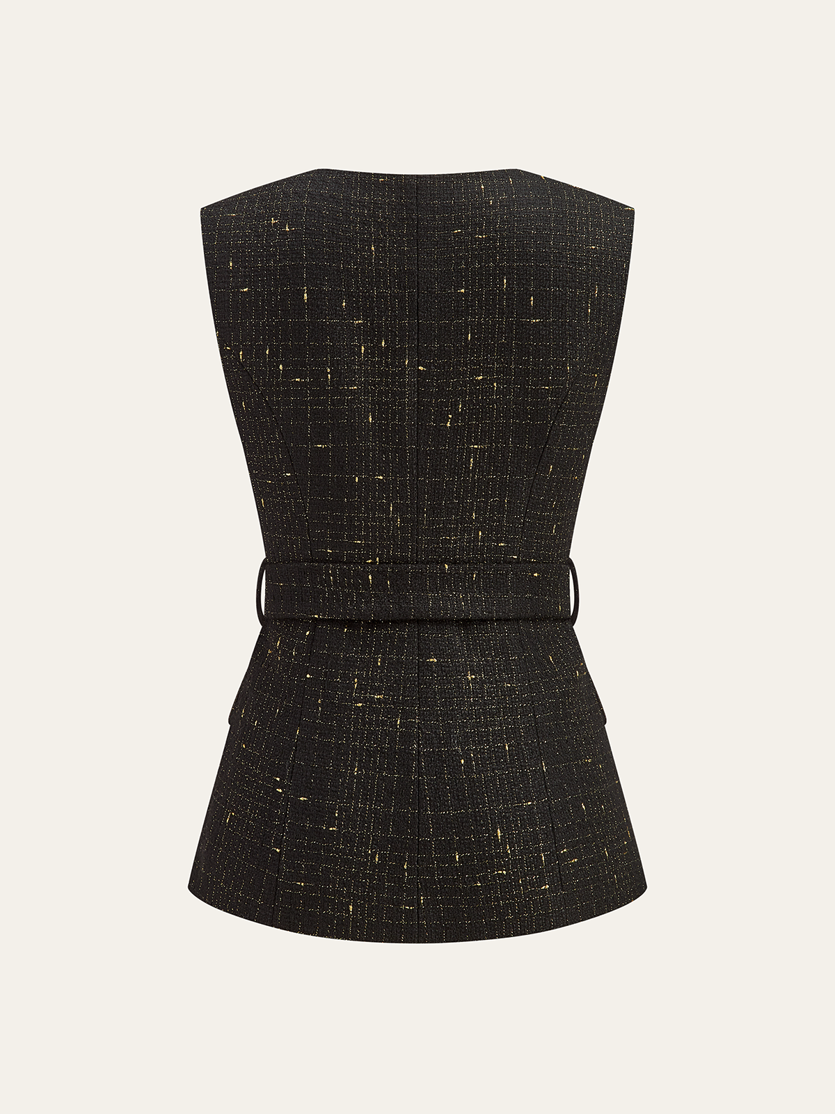 Tweed Kemerli Kolsuz Yelek