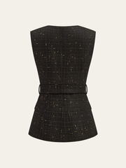 Tweed Kemerli Kolsuz Yelek