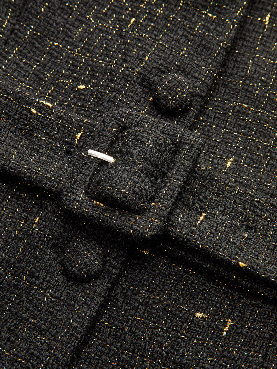 Tweed Kemerli Kolsuz Yelek
