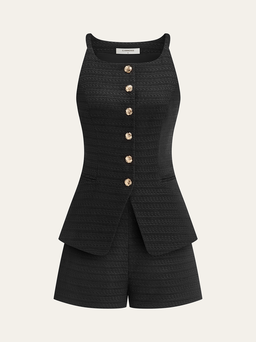 Cepli Tweed Metal Düğmeli Şort Takımı
