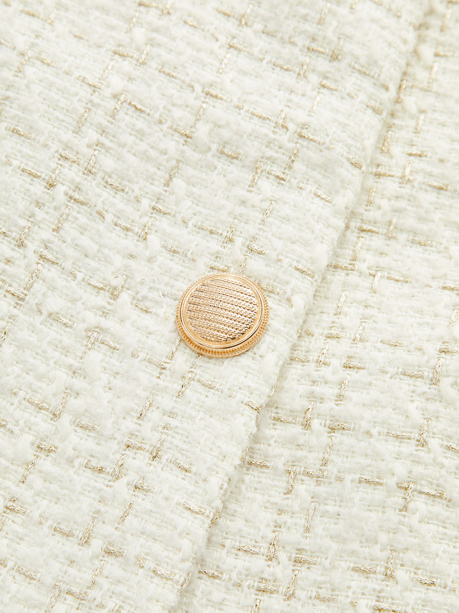 Metal Düğmeli Tweed Kemerli Blazer