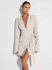 Kruvaze Kemerli Blazer Elbise