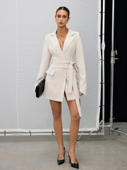 Kruvaze Kemerli Blazer Elbise