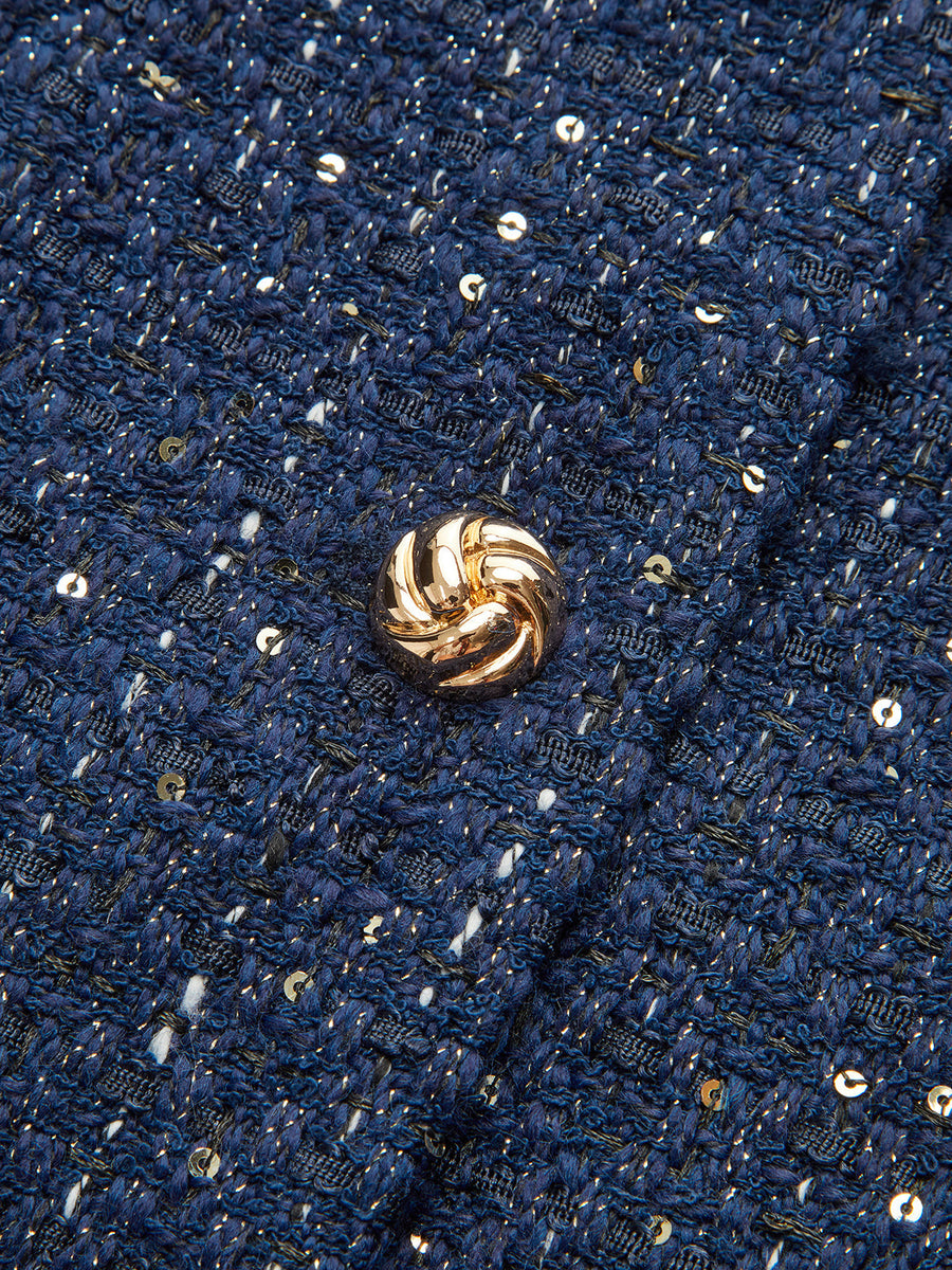 Metalik Düğmeli Tweed Ceket