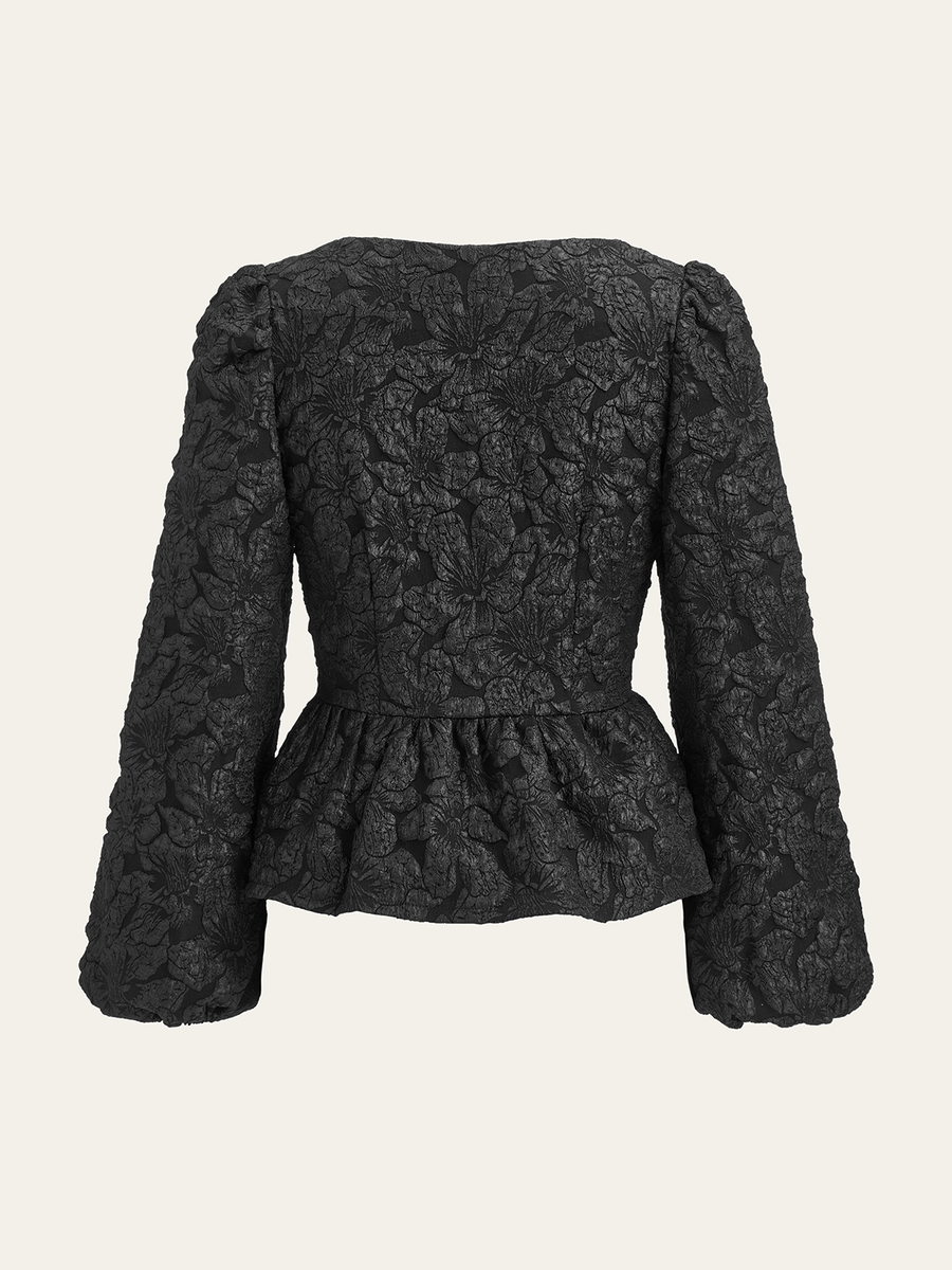 Dokulu Puf Kollu Peplum Bluz