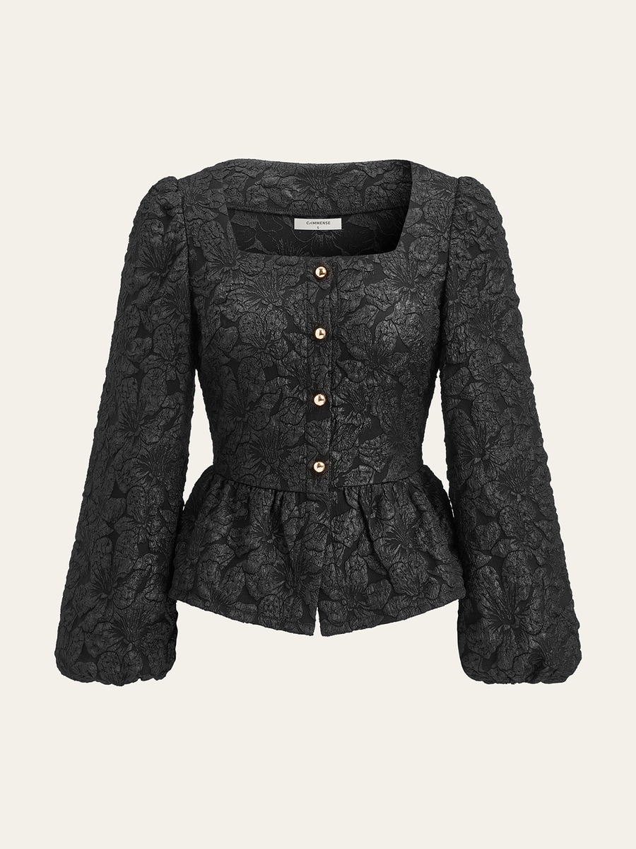 Dokulu Puf Kollu Peplum Bluz