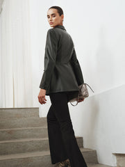 Slim Fit Yaka PU Deri Ceket