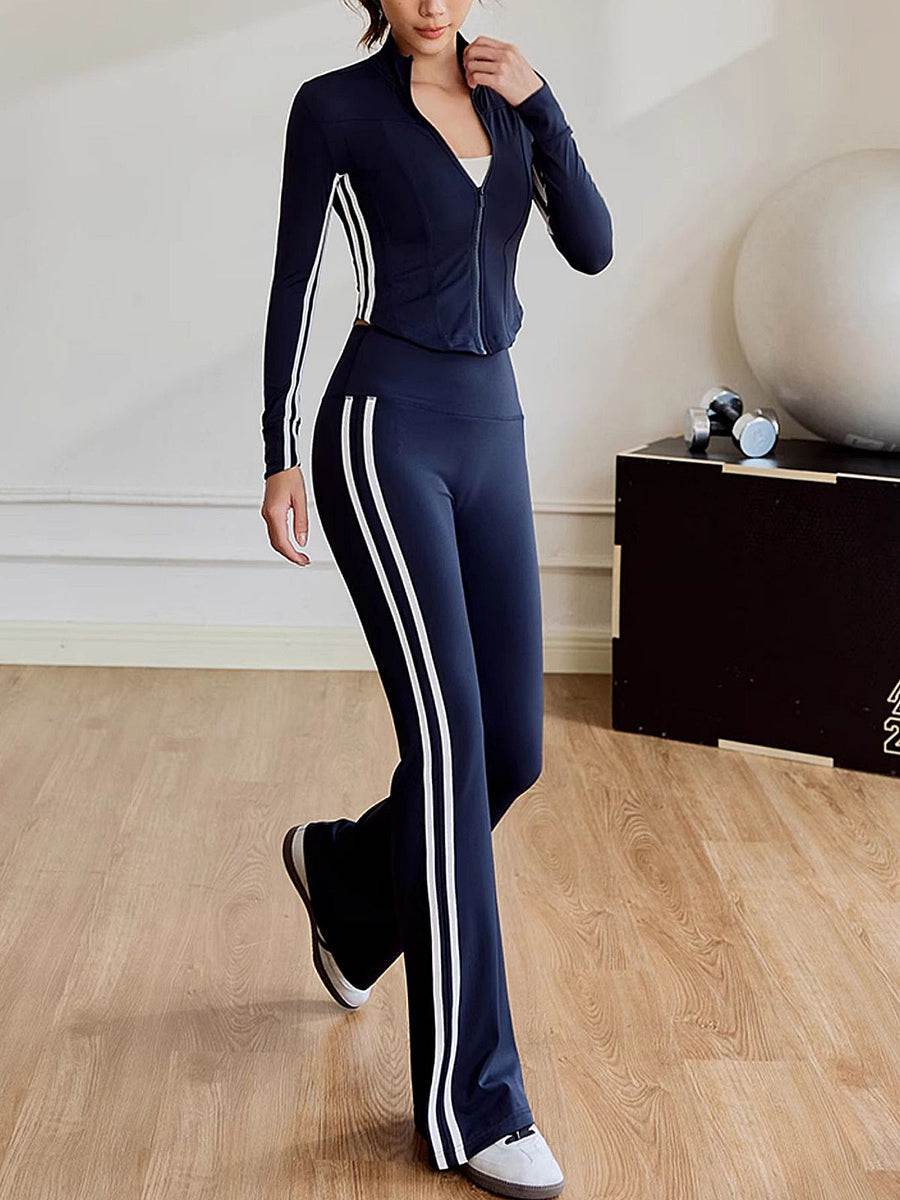 Slim Fit Yan Çizgili Yüksek Bel Pantolon