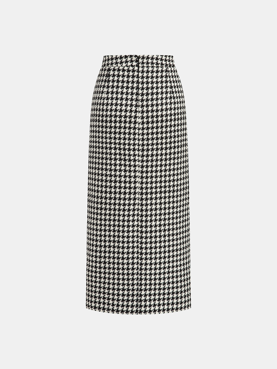Balık Sırtı Tweed Ön Yırtmaçlı Uzun Etek