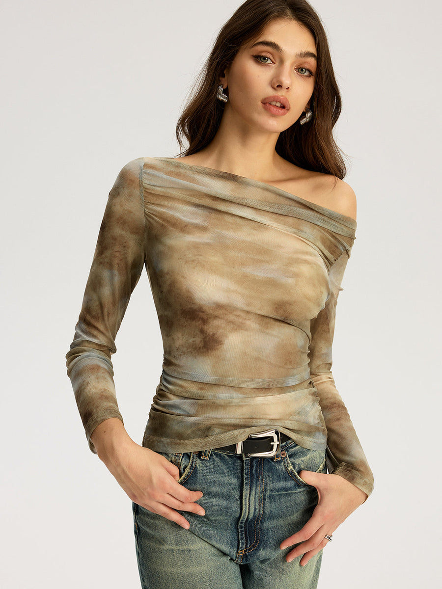 Batik Baskılı Omuzdan Askılı Uzun Kollu Üst