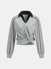 Yakalı Burgu Ön Detaylı Sweatshirt