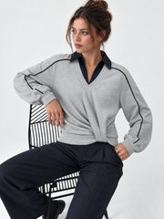 Yakalı Burgu Ön Detaylı Sweatshirt