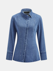 Asimetrik Dar Kesim Denim Gömlek