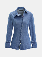 Asimetrik Dar Kesim Denim Gömlek