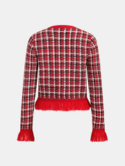 Saçaklı Ekose Triko Hırka