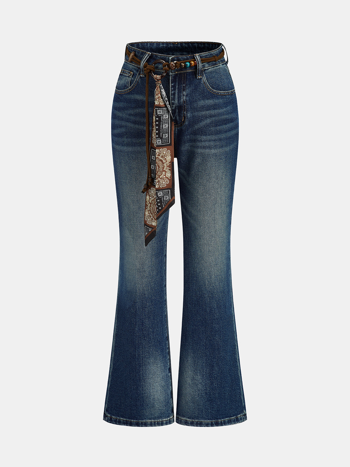 Fular Detaylı Kloş Paça Jean