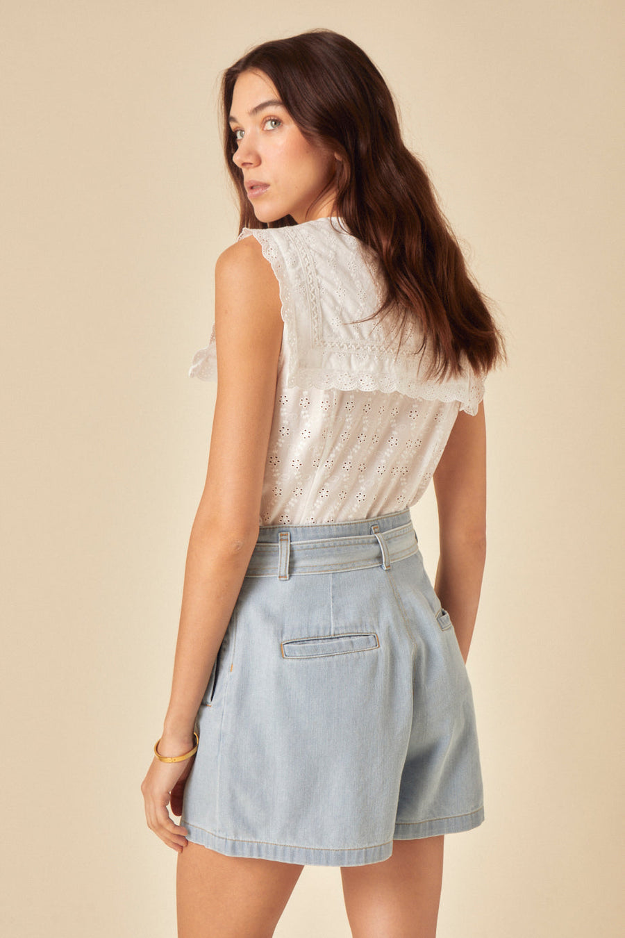 Açık Denim Önden Bağlamalı Şort