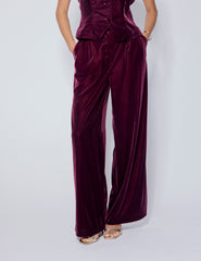 Bordo Kadife Geniş Paça Pantolon