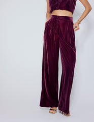 Bordo Kadife Geniş Paça Pantolon