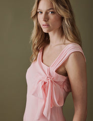 Yumuşak Pembe Asimetrik Neckline Midi Boy Gardenia Elbise